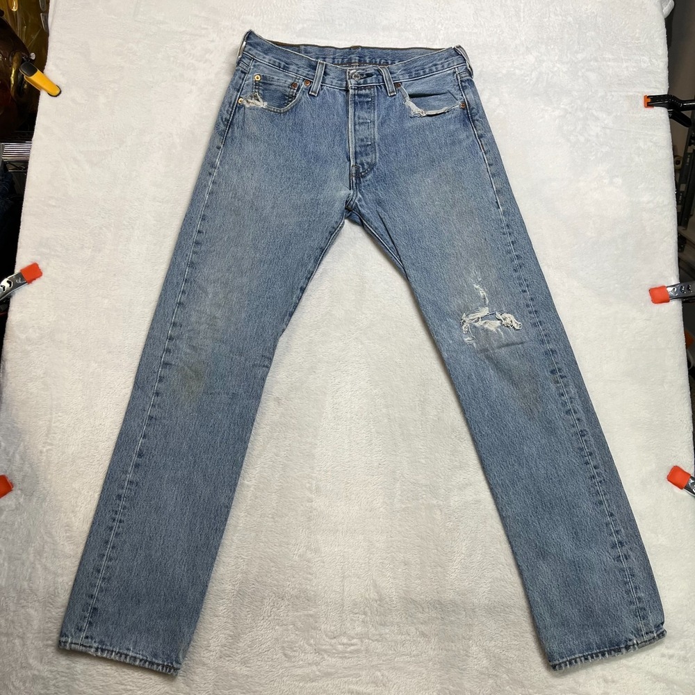 Levi's 501 Jeans Men's Light Wash Denim Distressed Classic Straight Fit - 30x31